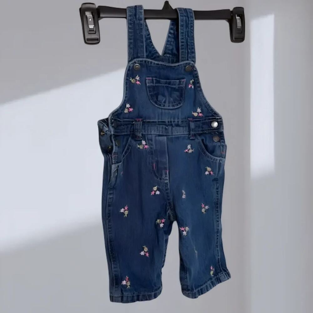 Floral Embroidered Denim Overalls – (Baby Girls 3–6 Months)